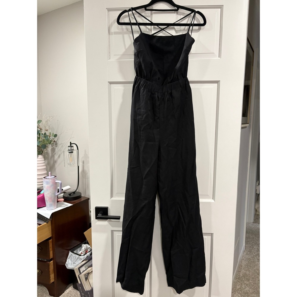 NWT En Saison Benita Black Jumpsuit Size XS Lace Up Back Anthropologie
